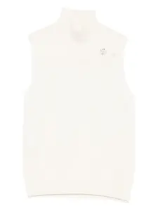 Топ с высоким воротом, украшенный жемчугом Alberta Ferretti, нейтральный