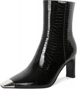 Женские ботильоны AUMOTED на толстом каблуке с высокой платформой, серебристой носовой частью, квадратным носком, боковой молнией, модные короткие ботинки, каблук 3,5 дюйма