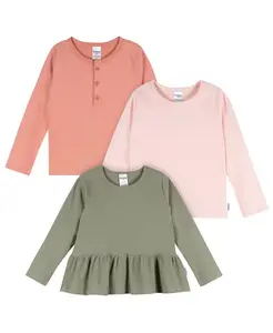 Девочки Toddler 3 упаковки футболок с длинным рукавом, Navy/Oatmeal/Violet, 5T Gerber, розовый