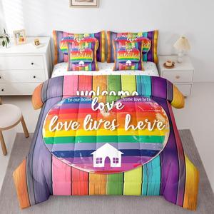 Erosebridal Комплект постельного белья Colorful Home Our Love Lives Here в деревенском стиле с романтичным принтом, Colorful