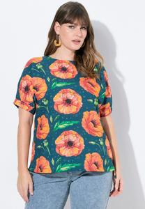 Блуза SHORT SLEEVE POPPY PRINT Ulla Popken, сине-зеленый