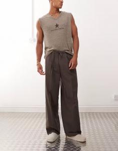 Брюки свободного кроя с широкими штанинами в темную клетку Weekday