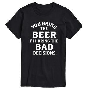 Мужская футболка с рисунком Big & Tall Beer Bad Decisions License, черный