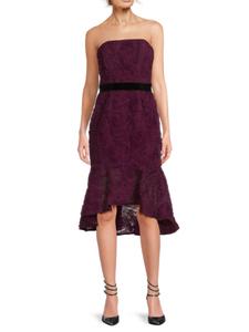 Платье без бретелек с аппликацией из кружева, с вырезом лодочкой Zac Posen, цвет Merlot