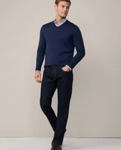 Мужской свитер с V-образным вырезом и заплатками на локтях Hackett, темно-синий