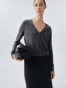 Кардиган Kelly Wool с V-образным вырезом Mango, Medium Grey