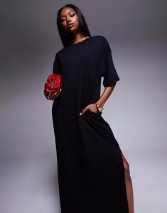 Платье-футболка мидакси свободного кроя ASOS DESIGN черного цвета