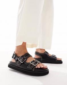 Массивные босоножки New Look с открытой пяткой и контрастной строчкой черного цвета