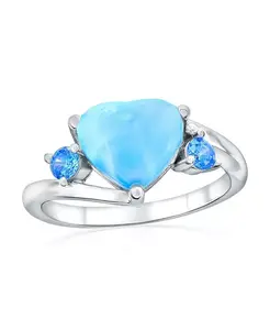 Кольцо из стерлингового серебра с сердцем из ларимара и синим фианитом Caribbean Treasures, larimar