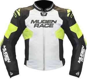 Перфорированная кожаная мотоциклетная куртка MUGENRACE mry, Black/White/Fluo Yellow