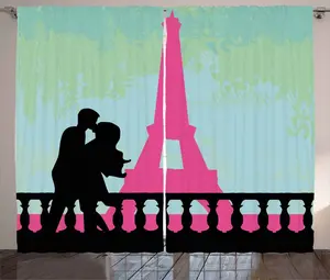 Штора ABAKUHAUS Kiss в деревенском стиле, нарисованная вручную целующаяся пара, присборенная штора для спальни с петлями и крючками, 280 x 245 см, цвет: розовый, морской, черный