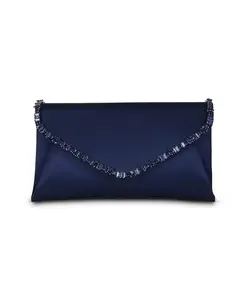 Женский сатиновый клатч Mika Elegant с кристальным ожерельем Jewel Badgley Mischka, синий