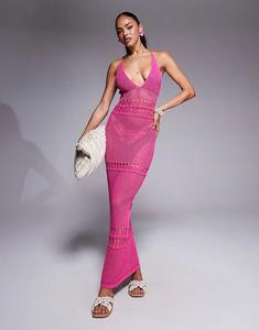 Пляжное платье макси Missyempire с глубоким вырезом и перекрещивающимися завязками на спине розового цвета