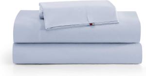 Tommy Hilfiger Комплект постельного белья двуспальный, светло-голубой, из влагоотводящего хлопка, с наволочкой, глубокими карманами, сертифицирован Oeko-Tex