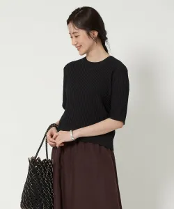 Вязаный свитер с коротким рукавом из сетчатой ткани United Arrows, цвет Black