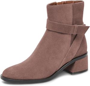 Женские закрытые ботильоны Maiyang с круглым носом, ремешками и застежкой-молнией на щиколотке, с массивным низким каблуком, повседневные, теплые короткие ботильоны, размеры US 4-16, Rosybrown