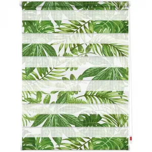 Оригинальные двойные рулонные шторы LICHTBLICK Дуо Ролло с мотивом листьев Защита от света без сверления, свободно подвесные, с рисунком Lichtblick Original, зеленый