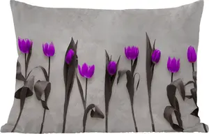 Подушка для улицы - Цветы - Тюльпаны - Фиолетовый - 50 x 30 см - Устойчива к погодным условиям - Подушка для отдыха - Подушка для дивана - Украшение для гостиной MuchoWow