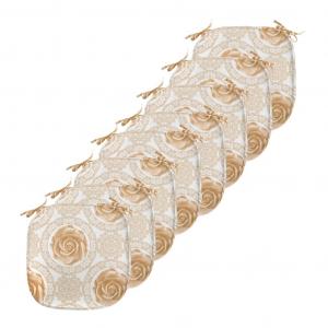 Подушка на стул для столовой ABAKUHAUS Flower, Rose Flores, декоративная водонепроницаемая подушка с ремнями для кухонных сидений, 40 см x 40 см — упаковка из 8 шт., коричневый белый песок, бежевый