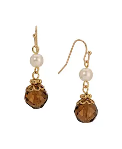 Двойные серьги с топазом и искусственным жемчугом 2028, multi