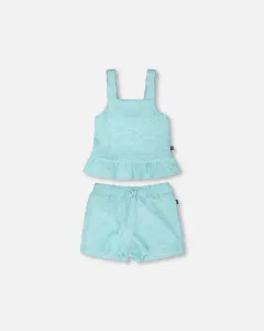 Комплект из майки и шорт из махровой ткани, светло-голубой Deux Par Deux