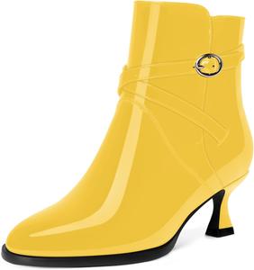 Женские ботильоны MODENCOCO с застежкой-молнией, лакированное платье, пряжка, круглый носок, ремешок на щиколотке, низкий каблук 2 дюйма, Yellow