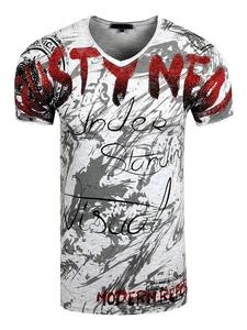 Футболка с V-образным вырезом, украшенная стразами, серого цвета Rusty Neal