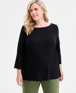 Топ больших размеров с рукавами 3/4 JM Collection, Deep Black