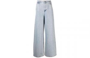 Украшенные джинсы с широкими штанинами Self-portrait, голубой