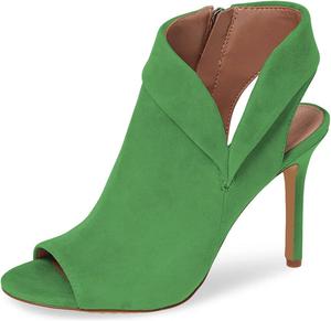 YDN Women Chic Peep Toe Stiletto High Heel Short Booties Cutout Slingback Side Zippers Walking Shoes, Green