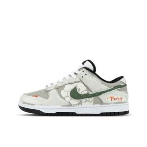 Nike Кроссовки для скейтбординга Dunk Panda, Dunhuang Peony, износостойкие, низкие, унисекс, зеленые, белые
