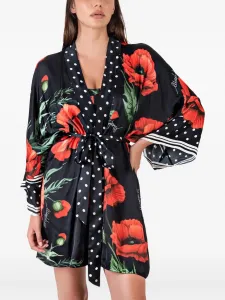 Платье мини с поясом и цветочным принтом Mazzei, черный