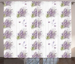 Штора ABAKUHAUS Violet Rustic с лавандово-сиреневым цветочным узором, универсальные ленточные шторы для гостиной с петлями и крючками, 280 x 225 см, белая с разноцветным узором Abakuhaus