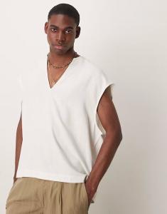 Рубашка свободного кроя без рукавов из льняной смеси белого цвета от ASOS DESIGN