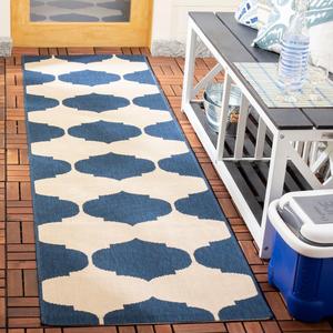 Ковер SAFAVIEH, 69 x 244 см, Washable Outdoor Courtyard Collection - Runner, бежевый и navy, без линьки и легкий в уходе, идеально для патио, прихожей, гардеробной, коридора, кухни (CY6162-258)