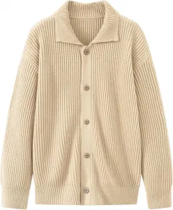 Мужской кардиган на пуговицах с длинным рукавом и лацканом SWJGLITTR