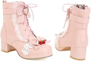 Ботильоны Elyffany Fashion с бантом, форма сердца, милые, массивный каблук, обувь в стиле Лолита, Pink