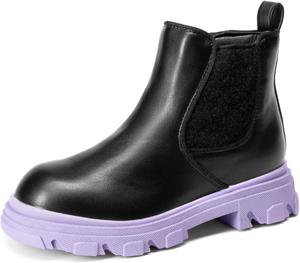 Женские ботинки DREAM PAIRS Челси с боковой молнией и протекторной подошвой для малышей/детей младшего и старшего возраста, Black/Purple