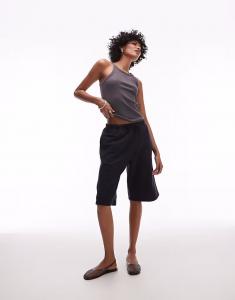 Трикотажные шорты-бермуды ARKET темно-синего цвета с завязками