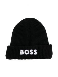 BOSS Kidswear шапка бини с вышитым логотипом, черный