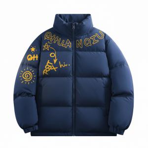 Пуховик Unisex с воротником стойкой утепленный HUANQIU, темно-синий (желтый)