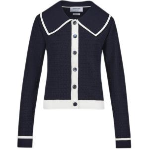 Кардиган из хлопка с контрастной отделкой и узором петель THOM BROWNE, морской синий
