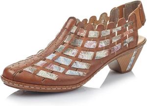 Женские туфли на каблуке Rieker 46778 Sina - с ремешком на пятке, верх из кожи, ручная плетеная отделка, комфорт антистресс, гибкая подошва, надежная посадка и вечный повседневный стиль, мультиколор