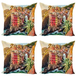 ABAKUHAUS Италия Комплект чехлов для подушек (4 предмета), Riomaggiore at Sunset, современная двусторонняя цифровая печать, 50 см x 50 см, многоцветный
