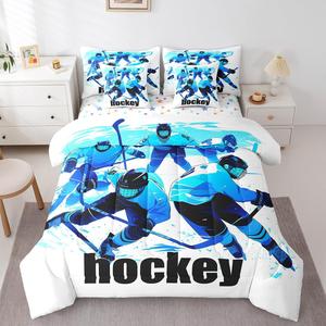 Erosebridal Комплект постельного белья Ice Hockey Queen с одеялом в спортивной тематике хоккея, White Teal