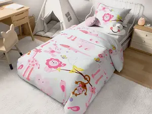 Постельное белье из хлопка-перкаля для детской кровати, цвет ZOO розовый. Размеры: 45 x 65 см | 90 x 140 см TEXTILOMANIE