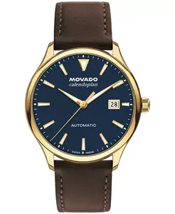 Мужские часы Calendoplan Swiss Automatic с шоколадным кожаным ремешком, 40mm Movado