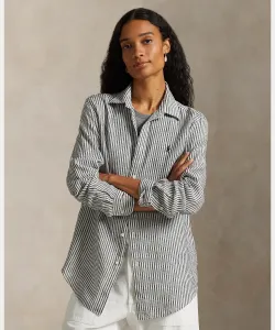 Классическая полосатая льняная рубашка Polo Ralph Lauren, цвет 001 Black