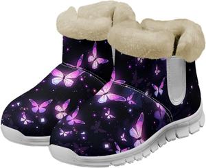 Женские зимние ботинки на снег Удобные теплые с подкладкой из флиса, без шнурков, зимние, противоскользящие, легкие походные ботинки для женщин, размер US 6-12 Fuxowvby, Butterfly
