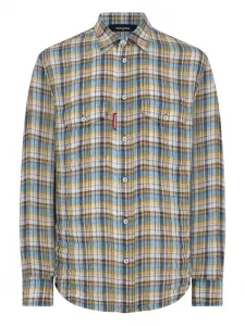 Льняная рубашка с клетчатым карманом DSQUARED2, синий